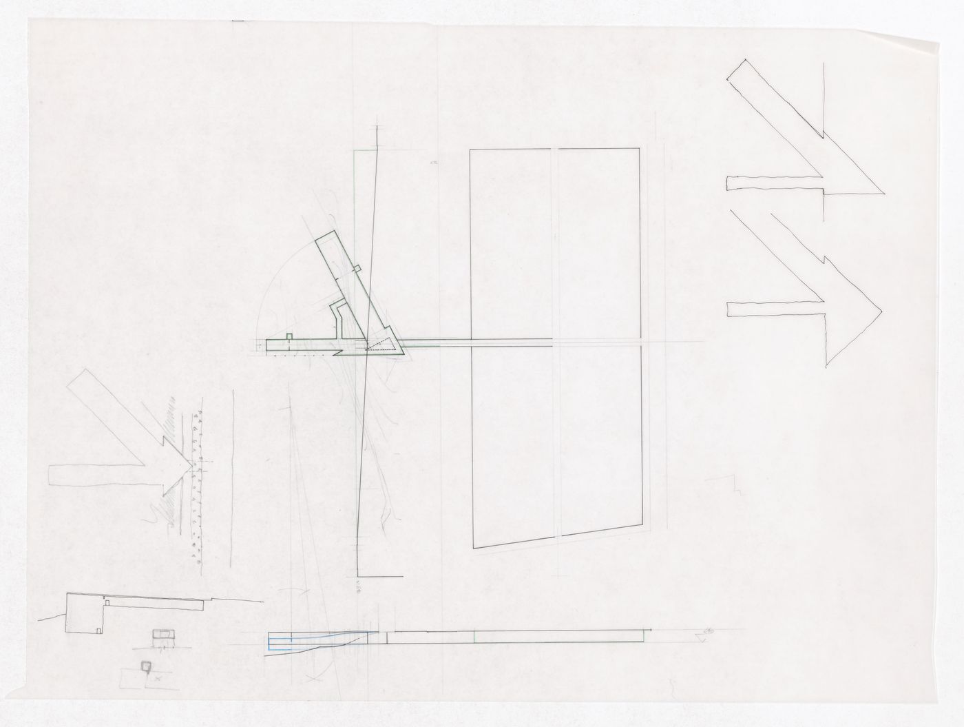 Sketch floor plans and sketch section for Exposição Visiones para Madrid, Madrid, Spain