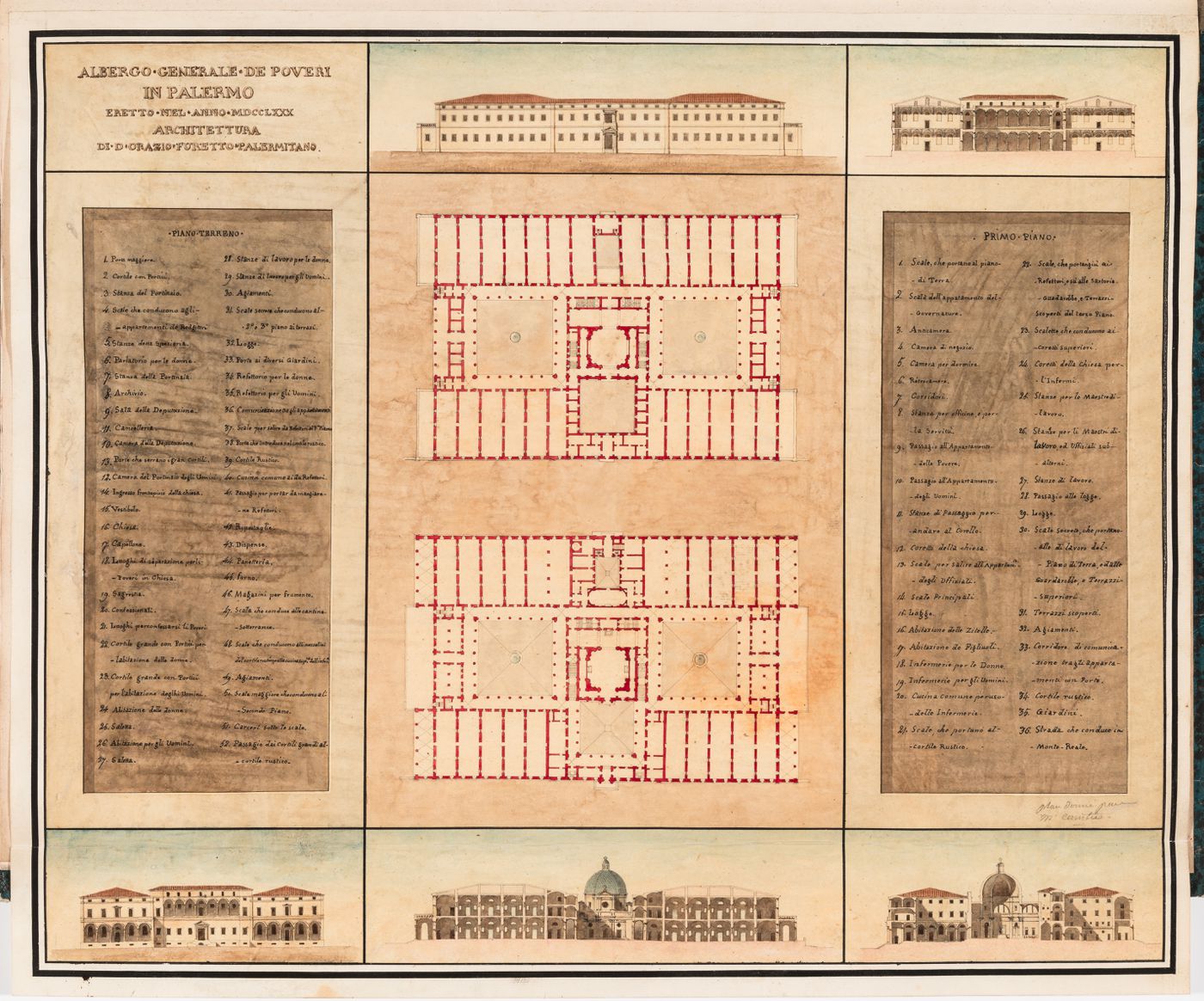 Albergo dei poveri, Palermo: Plans, sections and sectional elevations