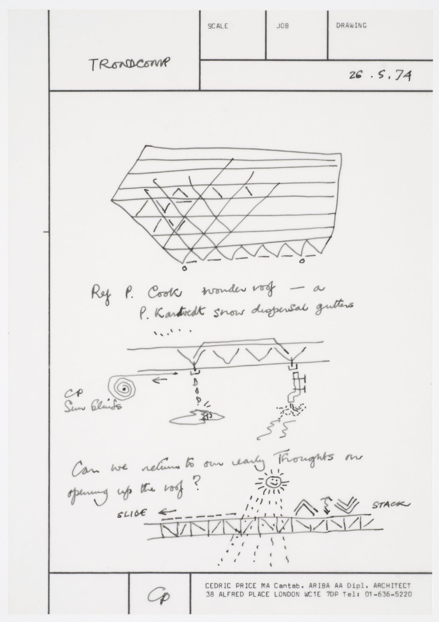 Trondheim Competition: annotated conceptual sketches for roof