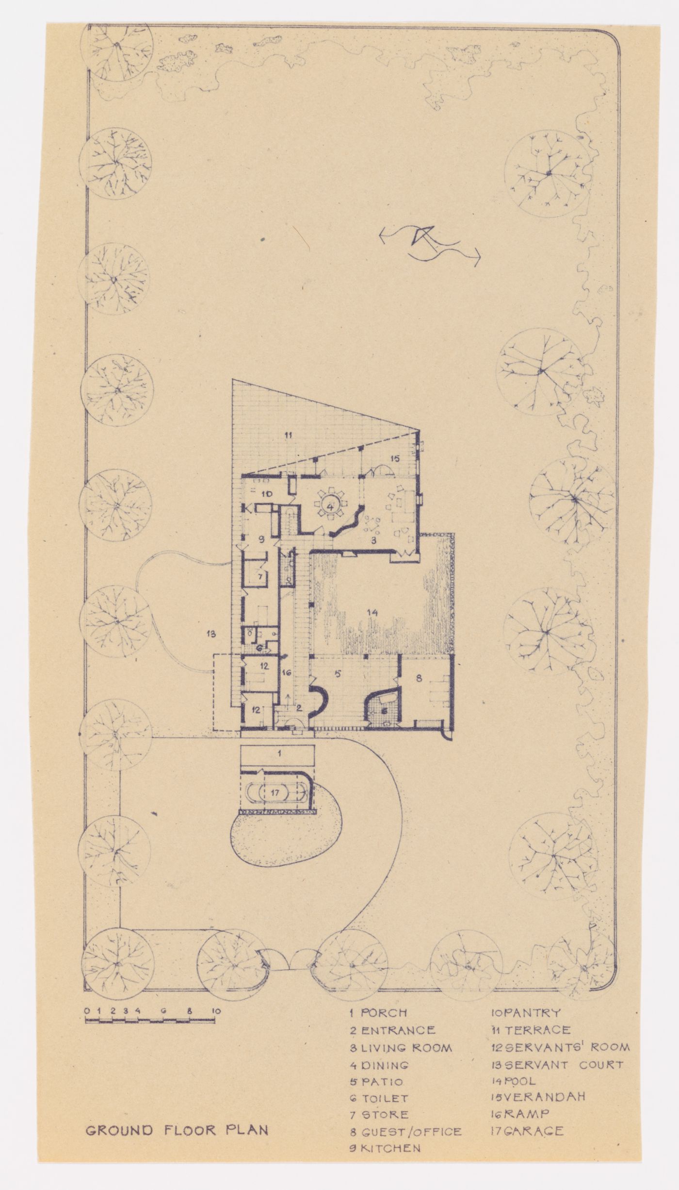 Floor plan for the Gautam Segal's House in sector 5 in Chandigarh, India