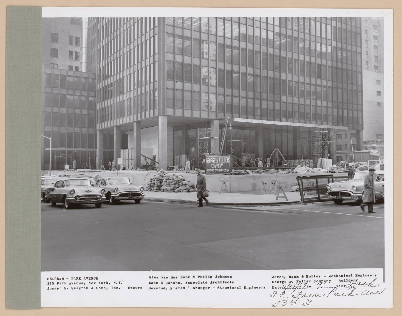 Seagram building under construction, looking south-east from Park and 53rd street