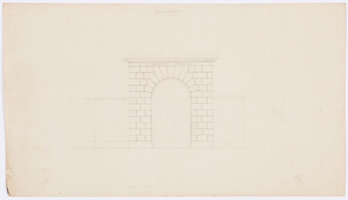 Project for alterations to the Caserne des Minimes, rue des Minimes: Elevation for the entrance archway