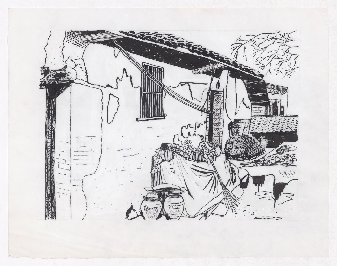 Illustration showing existing house for Sichuan housing project for "Housing a Billion: Village Upgrading: Jianlu, China" publication