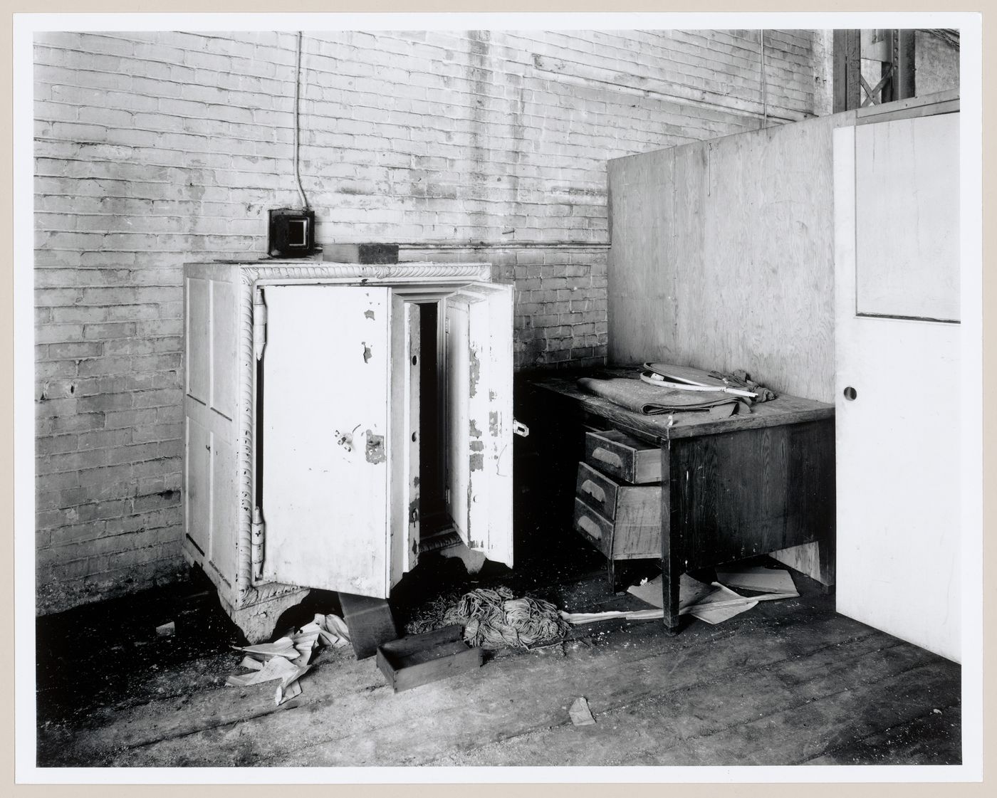 Interior view of a safe in a partitioned room on the south side of the mezzanine of the Caledonian Ironworks Building, Montréal, Québec
