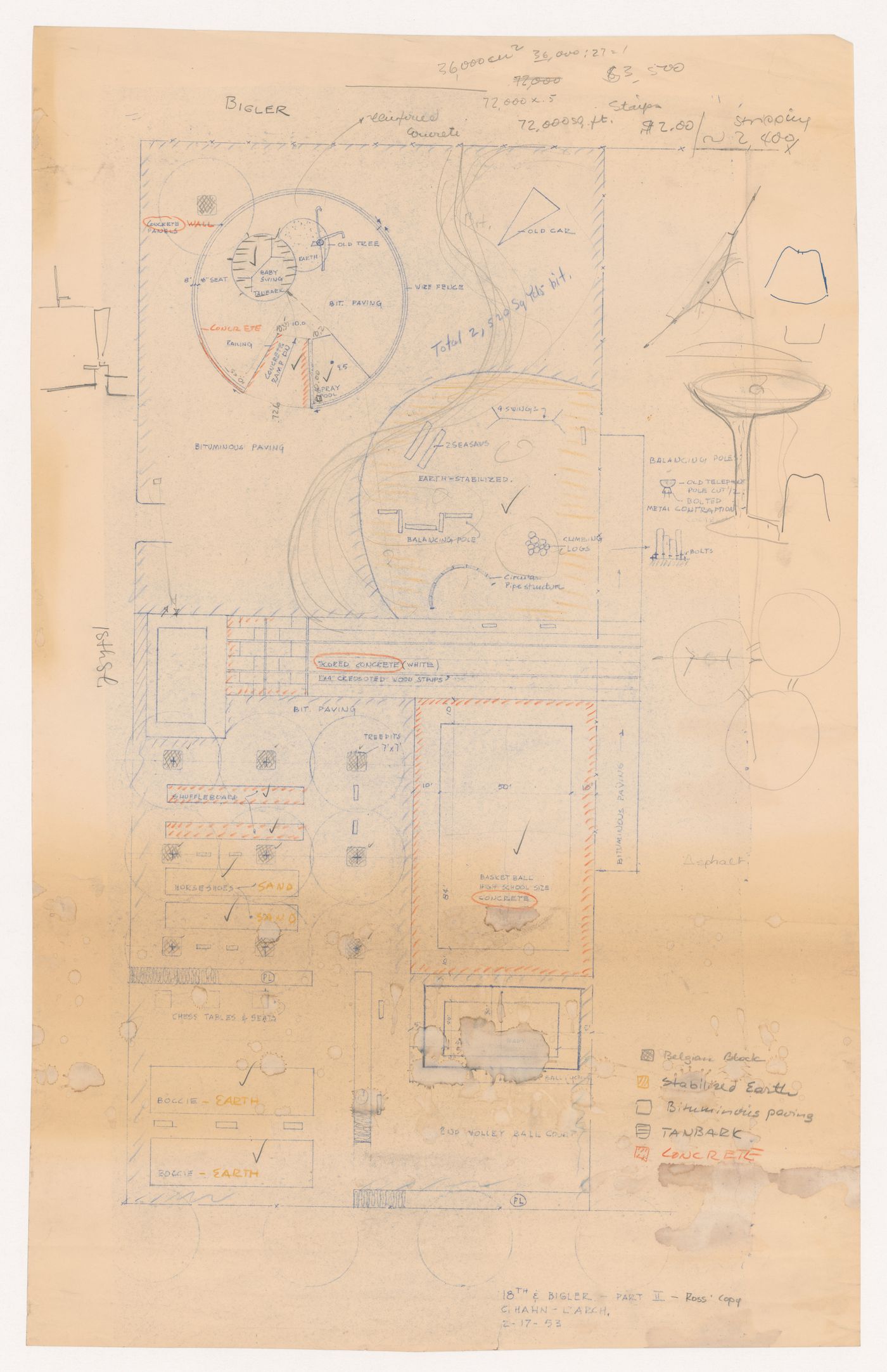 Plan with sketches and notes for recreational area at 18th and Bigler Streets, Philadelphia, Pennsylvania