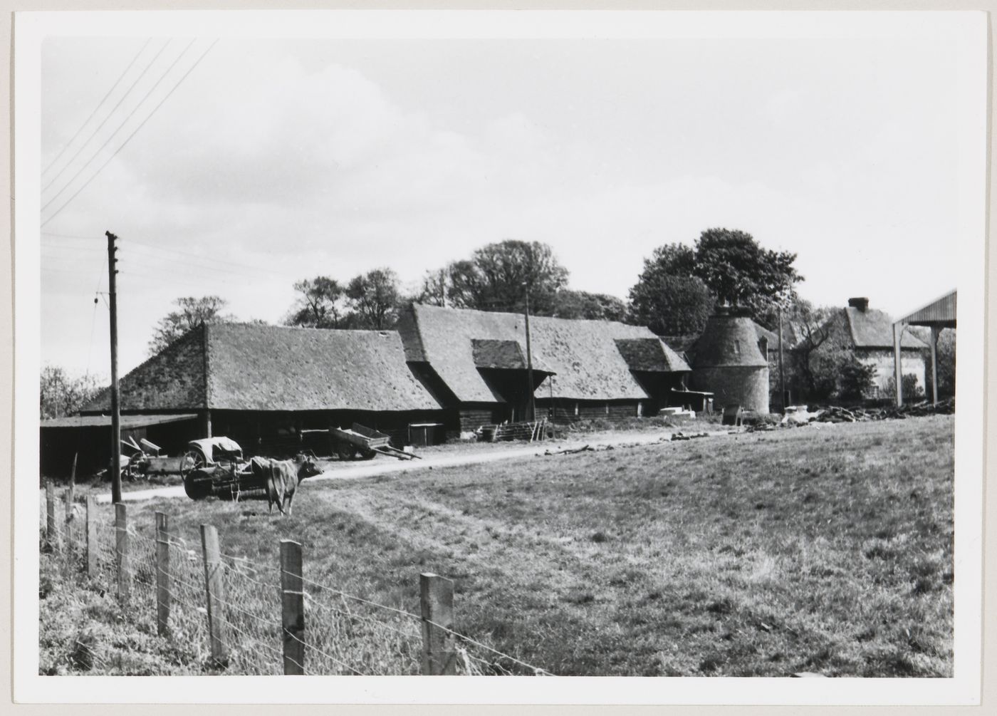 View of farm buildings and oast house, United Kingdom