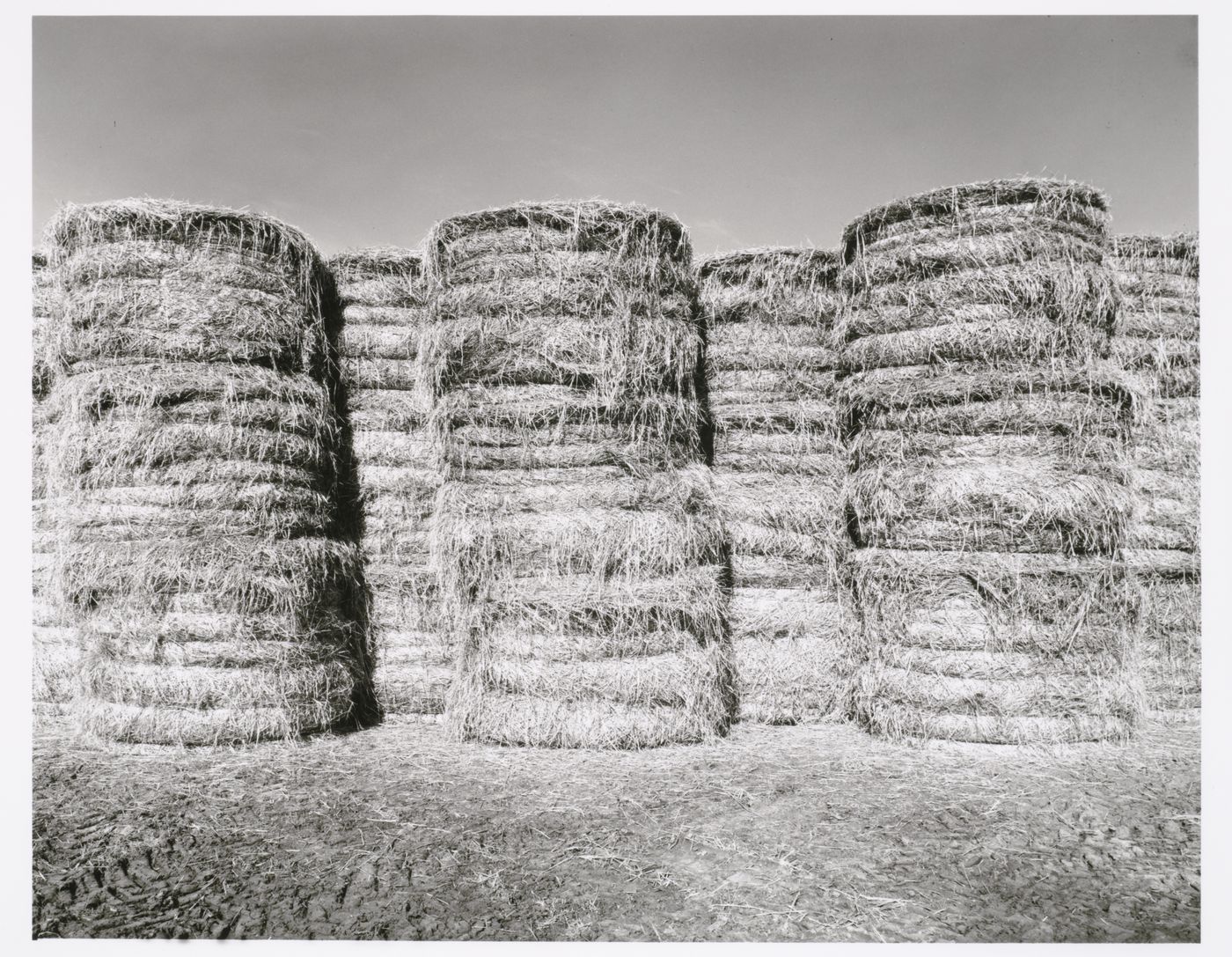 View of rolled bales of straw stacked vertically, Hamburg, Germany