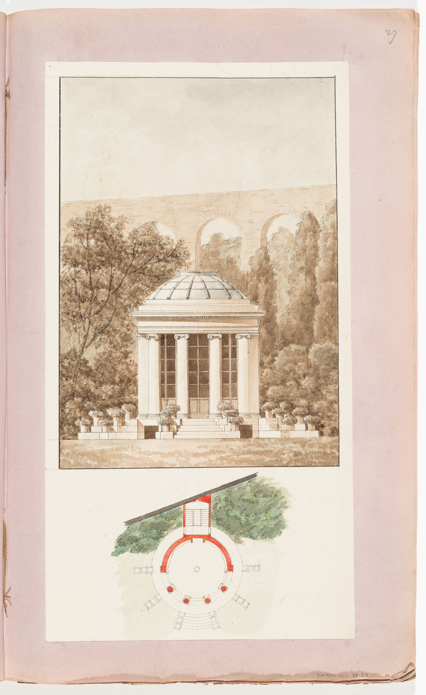 Elevation and plan for a garden pavilion