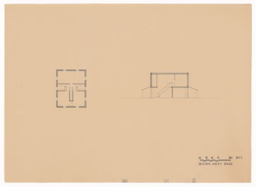 Section and floor plan for Casa en el campo, Partido de General Pueyrredón, Argentina