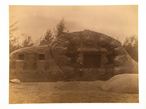 View of a rock-cut temple façade, Mahabalipuram (now Mamallapuram), India