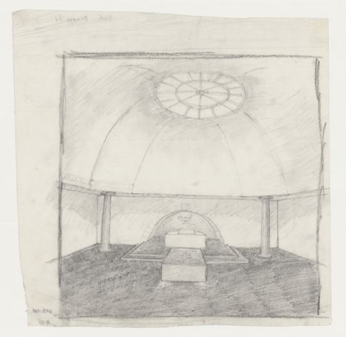 Interior perspective for Woodland Chapel showing the altar and catafalque, Woodland Cemetery, Stockholm, Sweden