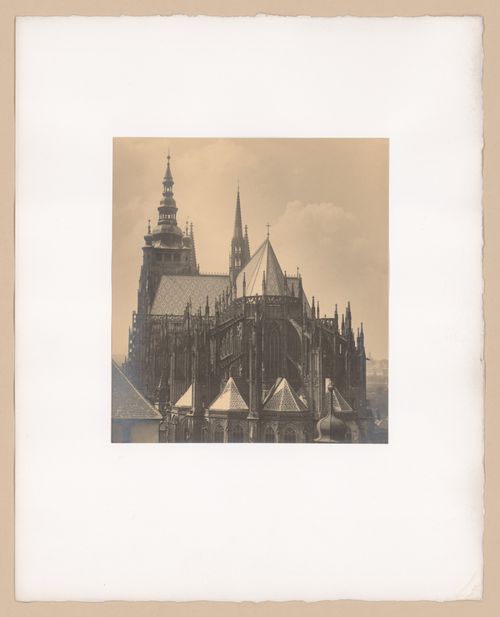 Plate from portfolio ''Svaty Vit (St. Vitus or St. Guy), various interior and exterior views of the cathedral under construction, Prague, Czech Republic''