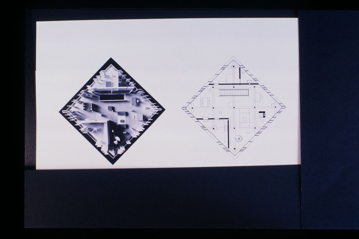 Slide of a drawing for Diamond House A, by John Hejduk