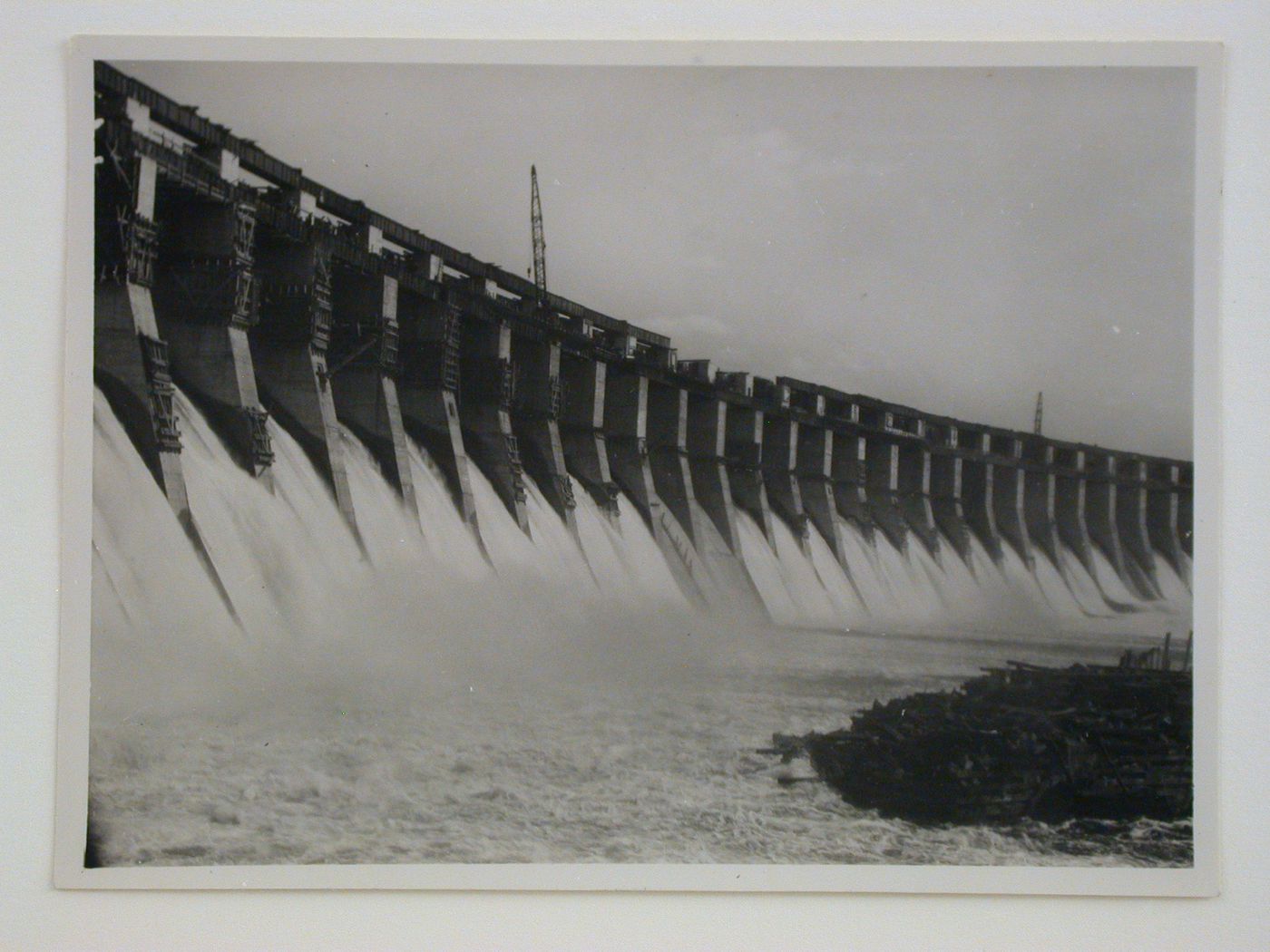 View of Dnieper Hydroelectric Power Station dam, Zaporozhe, Soviet Union (now in Ukraine)