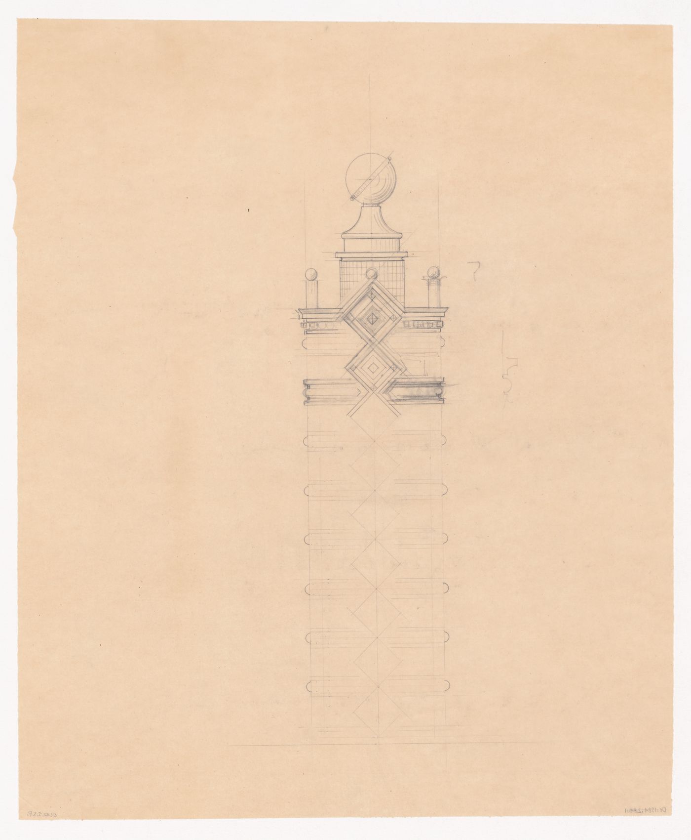 Elevation for a tower for a model for a city hall for the reconstruction of the Hofplein (city centre), Rotterdam, Netherlands