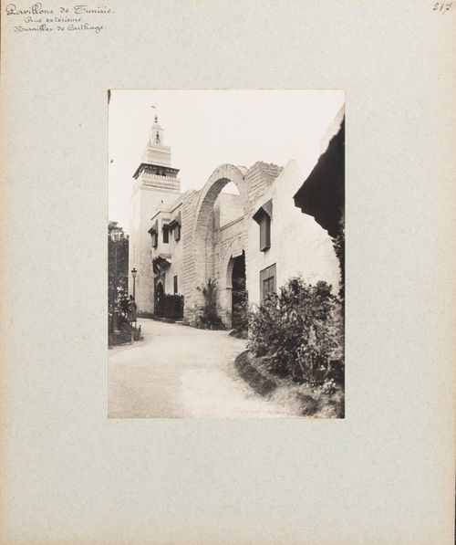 View of gateways and minaret, Tunisian section, Exposition universelle, 1900, Paris, France