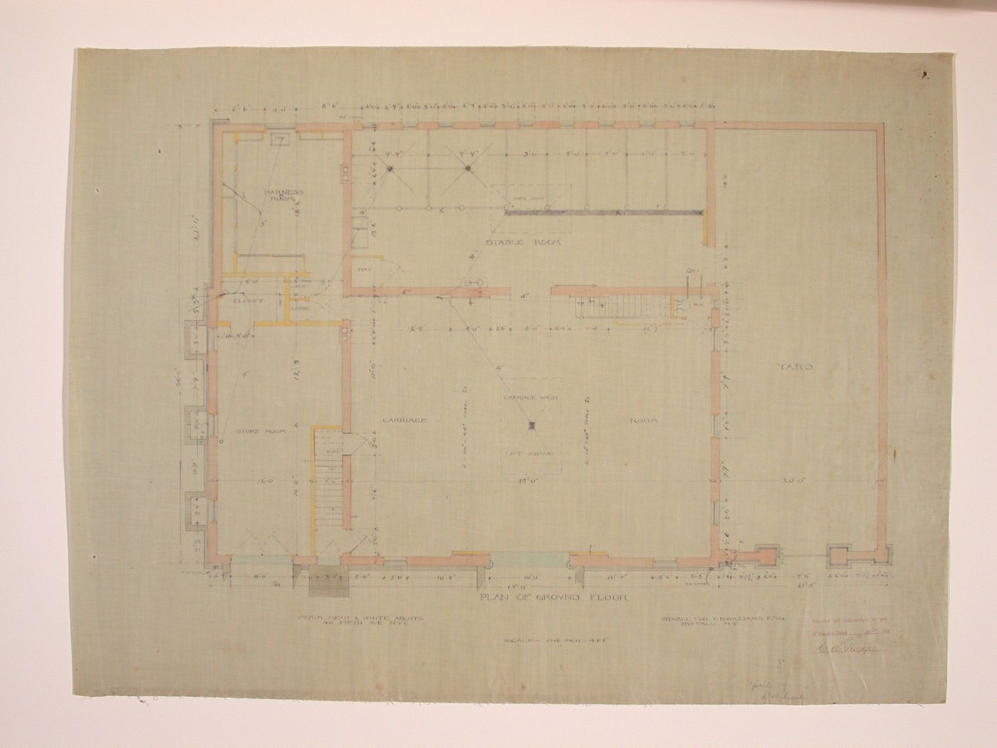 Ground plan of the stable for Charles H. Williams at 690 Delaware Avenue, Buffalo, New York