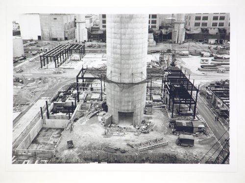 View of construction of steel structure for boiler house of power station, United Kingdom