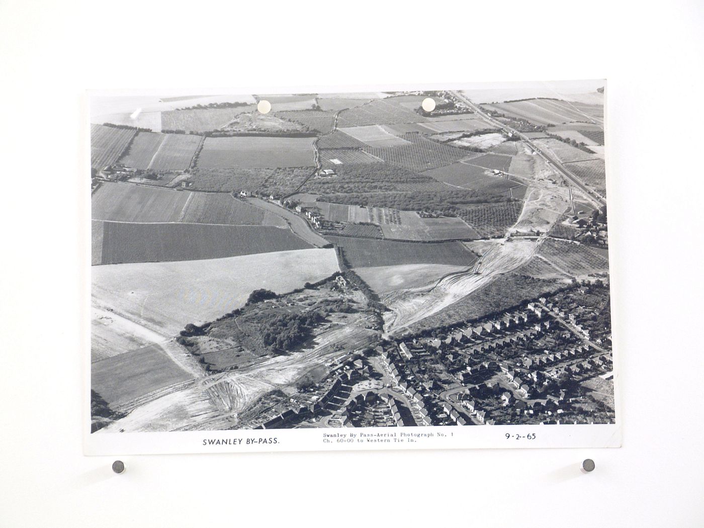 Aerial view of western tie in during construction of the Swanley Bypass, England