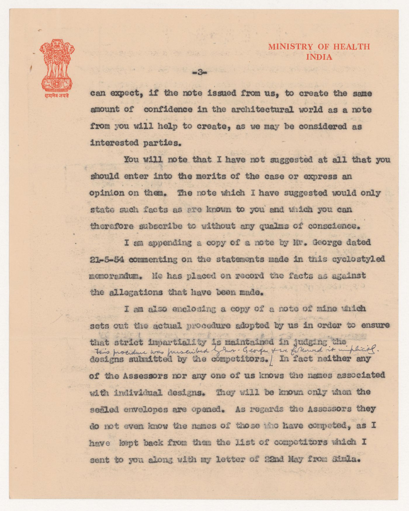 Letter from K.C.K.E. Raja to J.B. Fernandes