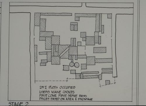 Site plan showing second stage of plots design process for the Aranya Housing Project, Indore, India
