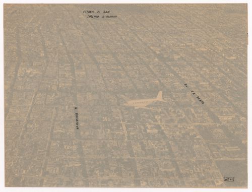 Aerial view of Buenos Aires with translucent overlay inscribed with streets' name