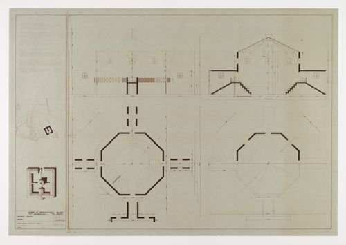 Plan, section, and elevation, Scuola Media Inferiore in località Crocione nel Comune di Broni, Italy