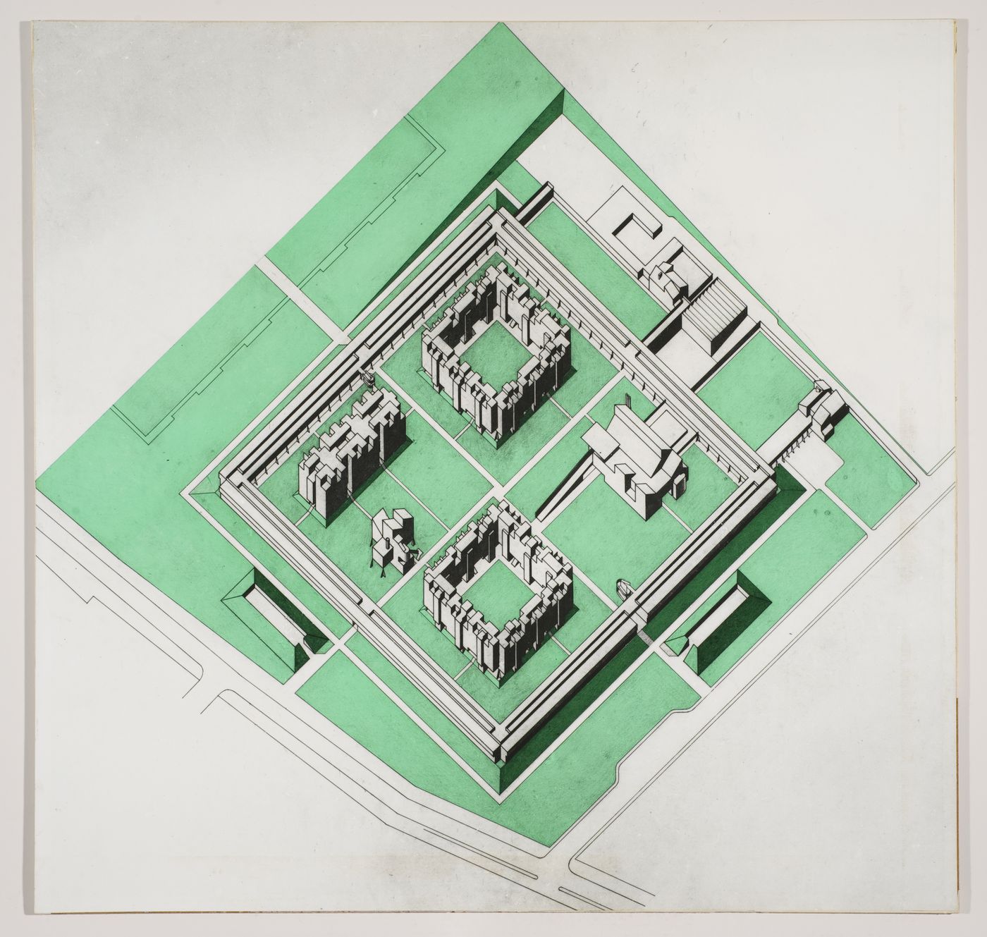 Churchill College, University of Cambridge, Cambridge, England: axonometric