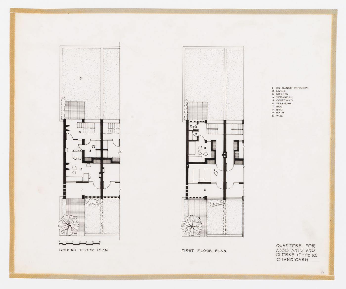 Floor plans for the Quarters for assistants and clerks, House Type 10, in Chandigarh, India
