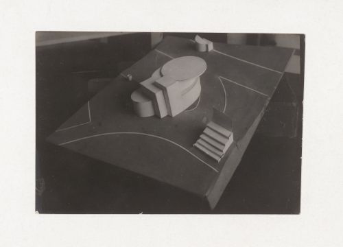 Photographs of student model and drawings on the topic "Exercise on Finding Mass and Weight. Exhibition Pavilion" for the "Space" course at the Vkhutein (Moscow Higher Technical Institute), Moscow