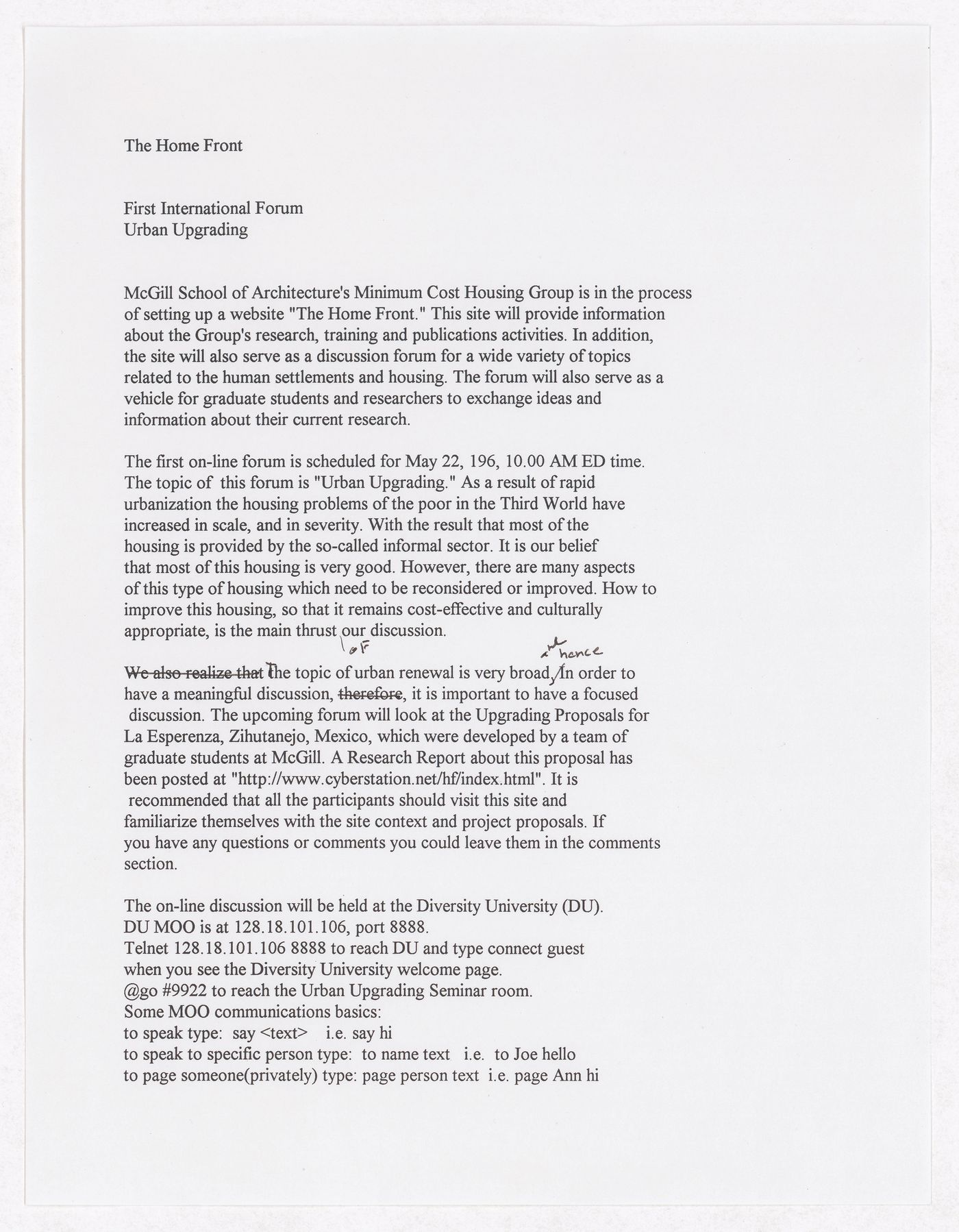 Draft text for "The Home Front" website