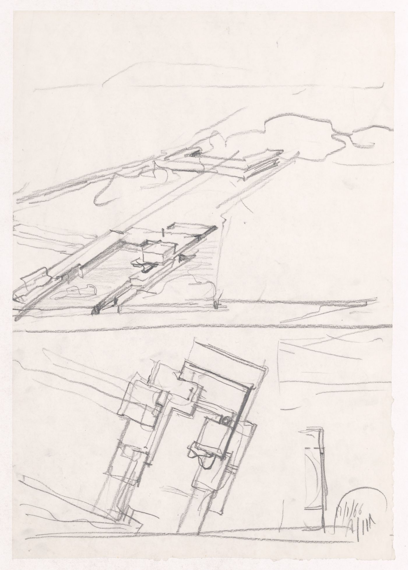 Sketch plan and perspective for Habitação A. Felgueiras, Porto, Portugal