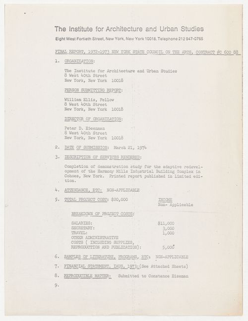 Financial report to the New York State Council on the Arts (NYSCA) for financial year 1972-1973
