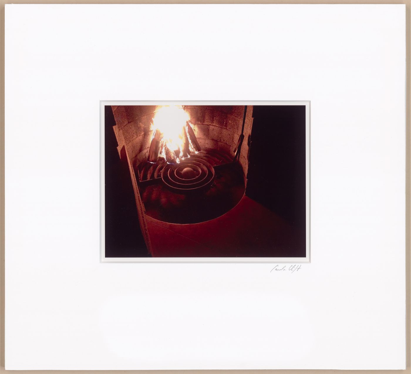 Fireplace with fire, from the series The David and Gladys Wright House