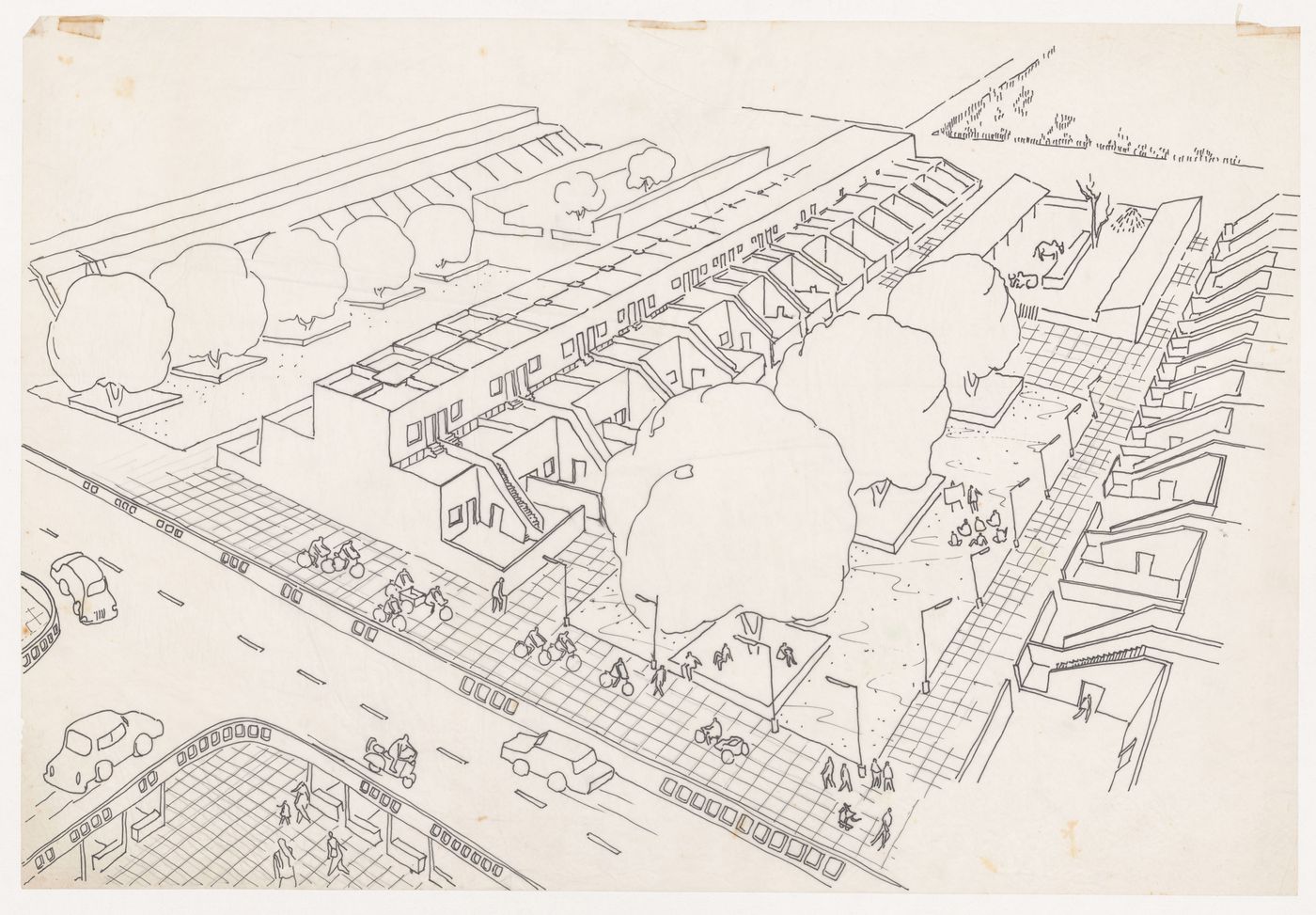 Sketch perspective of housing for Linear City, Chandigarh, India