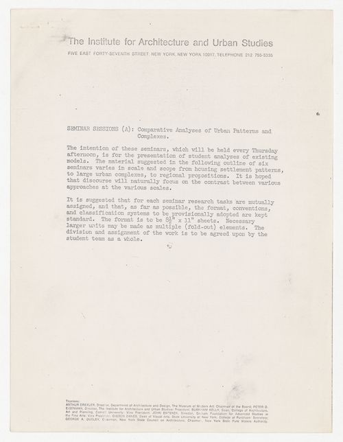 Syllabus for Seminar Sessions A: Comparative Analyses of Urban Patterns and Complexes