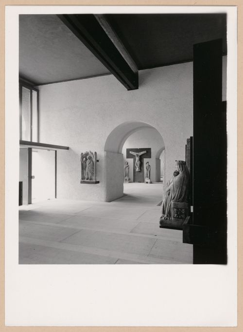 Interior view of a gallery showing statues and reliefs, Museo di Castelvecchio, Verona, Italy