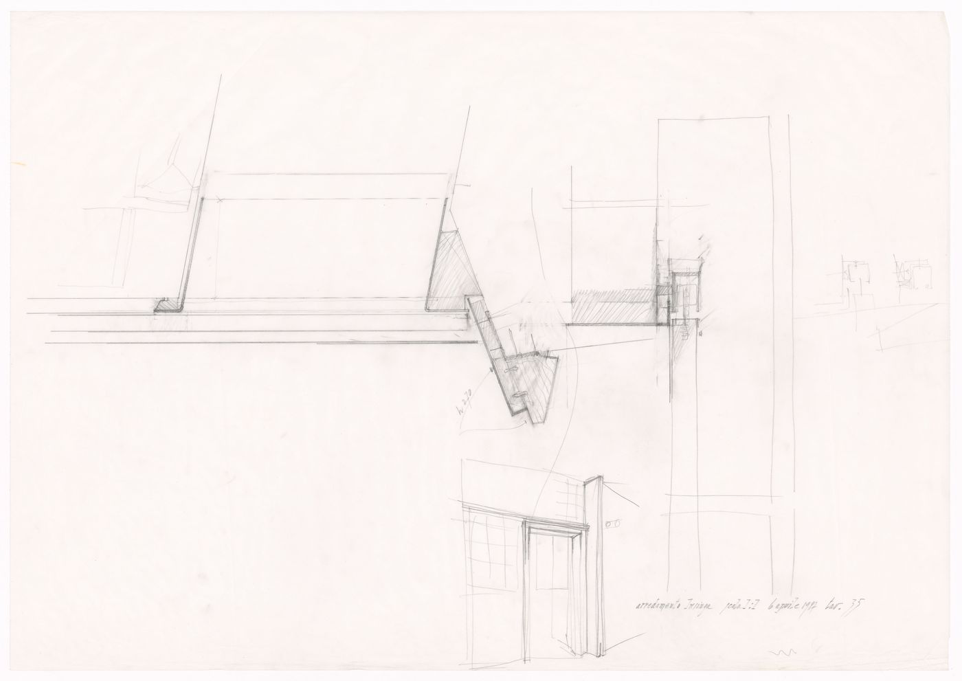 Details and sketche of door frame for Casa Insinga, Milan, Italy