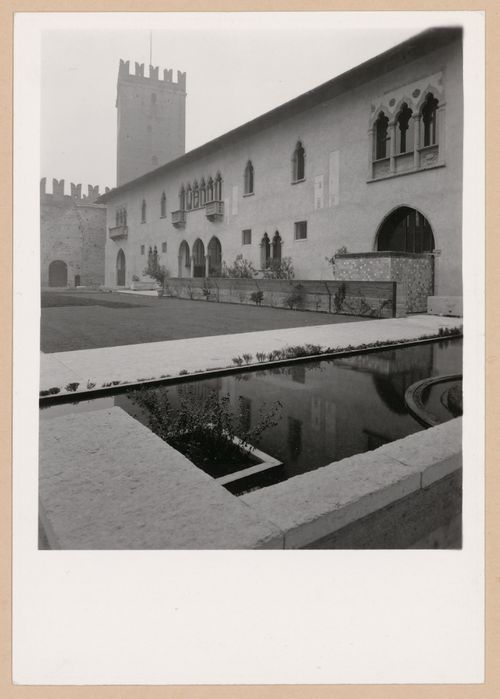 View of the courtyard showing a pool and the Torre del Mastio, Museo di Castelvecchio, Verona, Italy