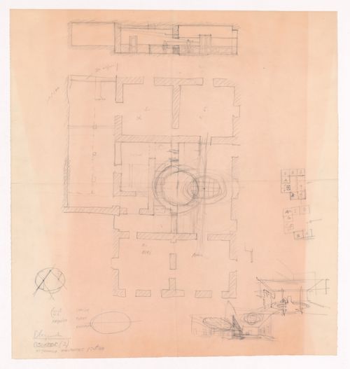 Sketch plan and perspectives for Banco Pinto & Sotto Mayor, agência e clube, Lamego, Portugal