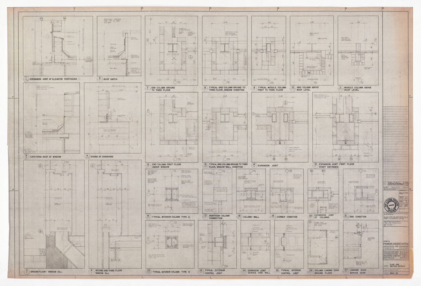 Plan and section details for IBM Headquarters Building, North York, Ontario