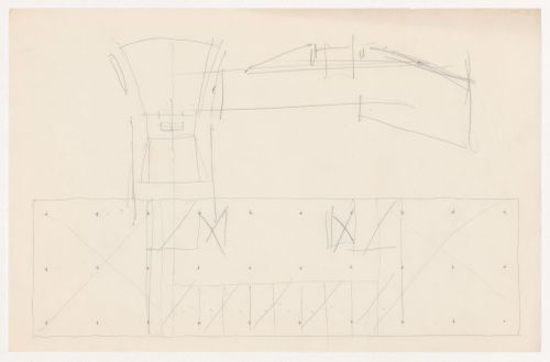 Sketch plan and sketch cross section for an auditorium and connected building for Illinois Institute of Technology