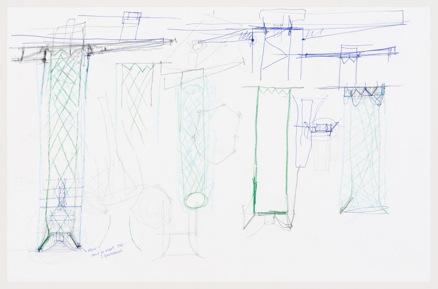 Carbon Tower: sketch of the top and bottom of the tower