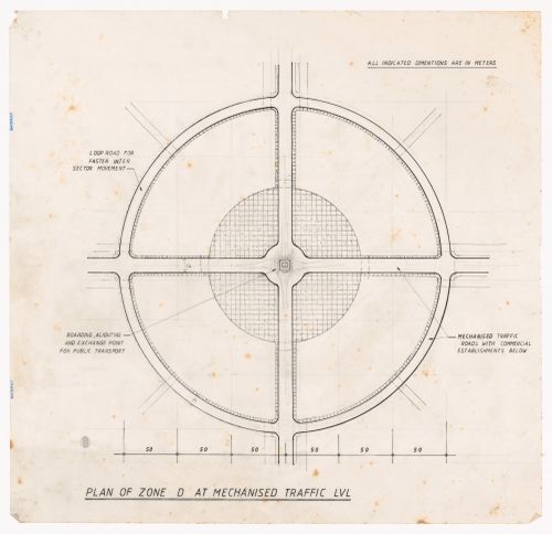 Plan of zone D at mechanized traffic level for Linear city, Chandigarh, India