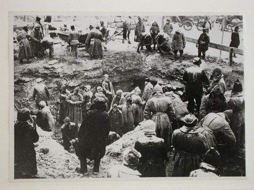 View of the construction site of the first wooden Lenin Mausoleum showing soldiers excavating the foundation pit, Red Square, Moscow