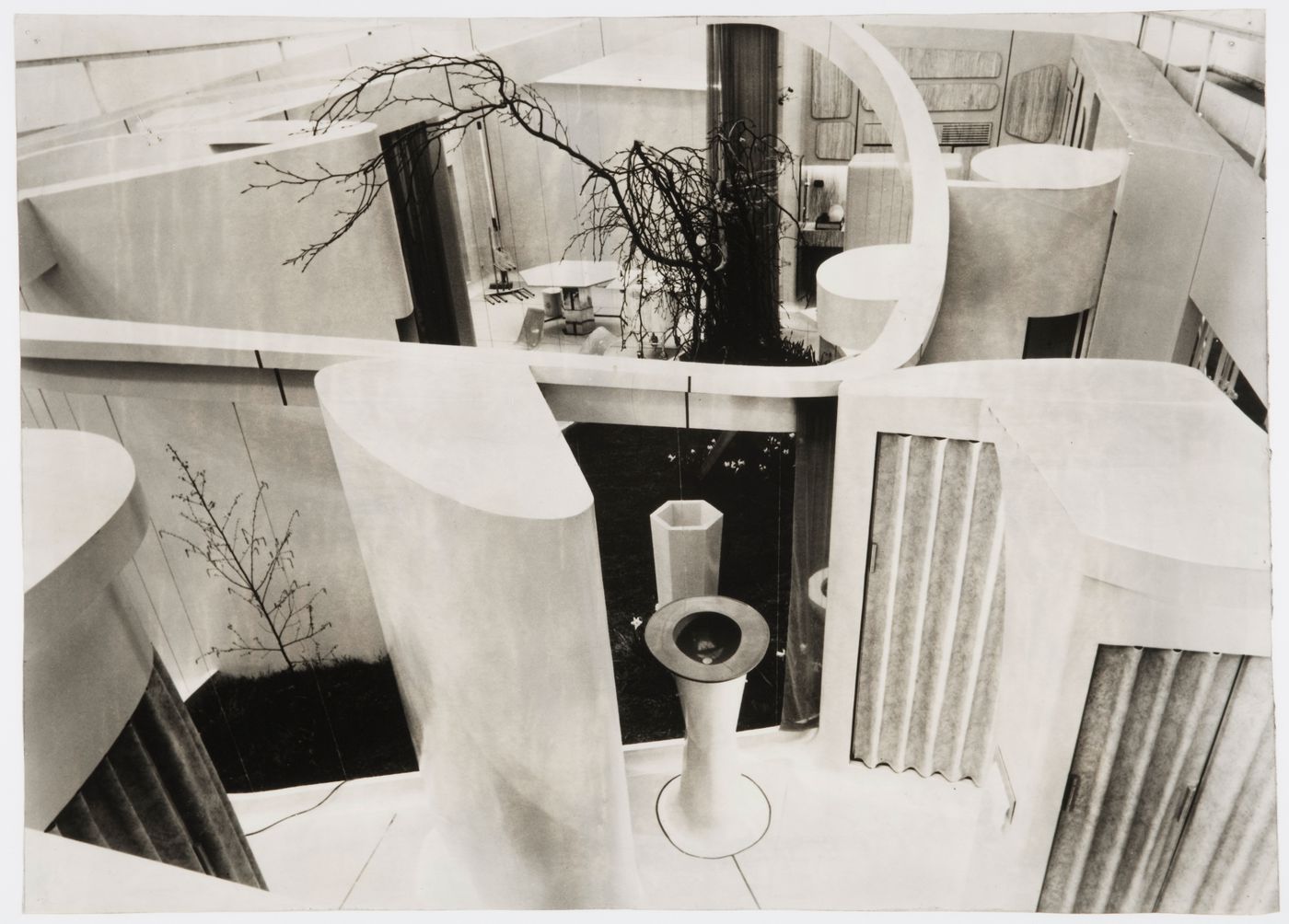 House of the Future, Daily Mail Ideal Homes Exhibition, London, England: interior view  looking down from the viewing platform