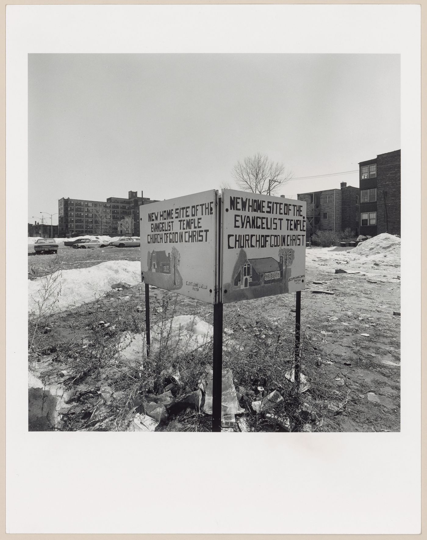 Evangelistic Temple Church of God in Christ, Elder Lonnie L. Wells, pastor vacant lot, S.E. corner Blackstone and 67th, Chicago, 1979