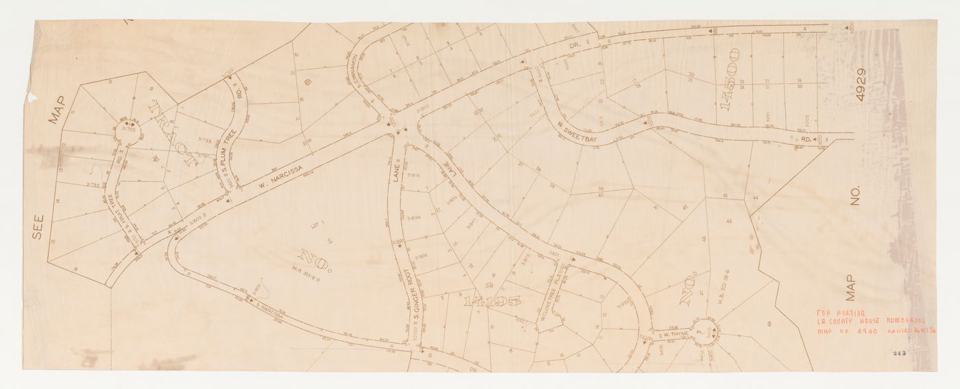 Wayfarers' Chapel, Palos Verdes, California: Top portion of Los Angeles County house numbering map, showing the Portuguese Bend area