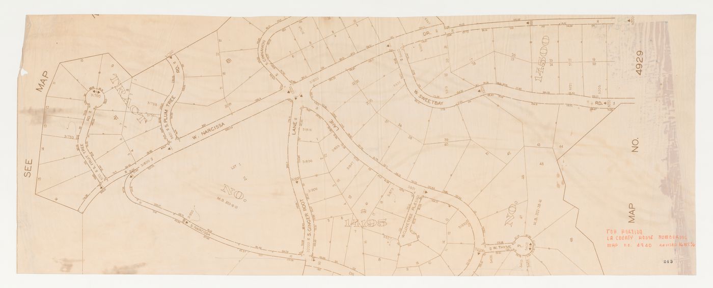 Wayfarers' Chapel, Palos Verdes, California: Top portion of Los Angeles County house numbering map, showing the Portuguese Bend area