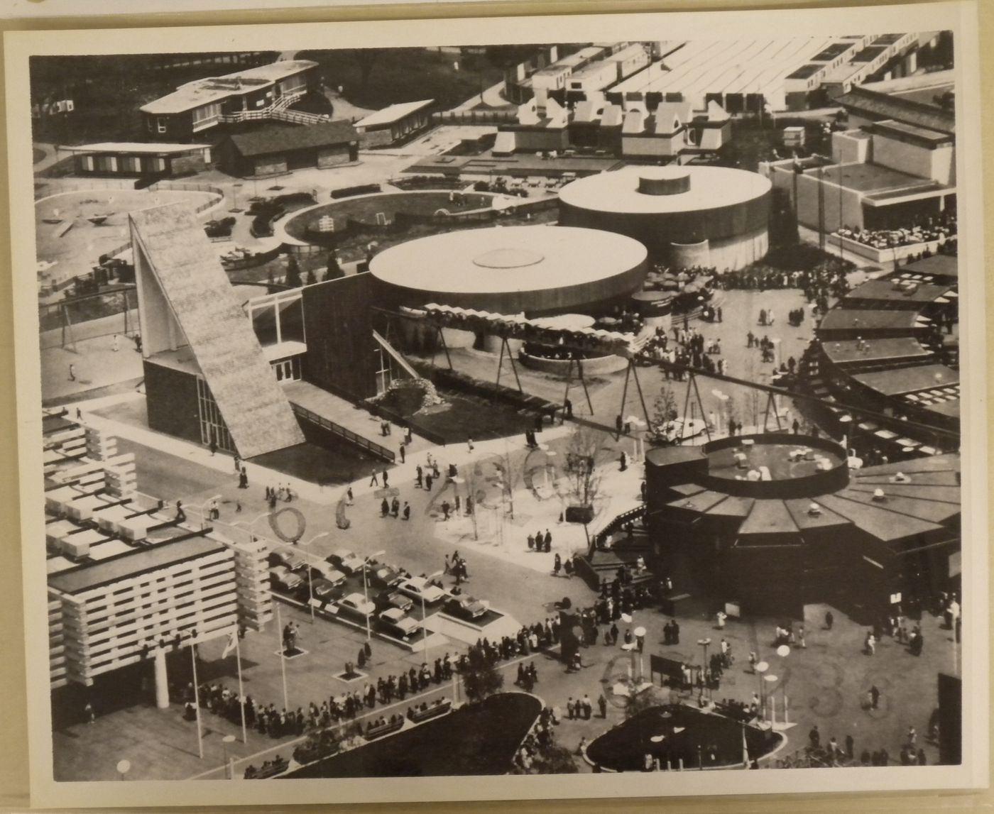 Aerial view of the Brewers and Vermont's Pavilions, Expo 67, Montréal, Québec